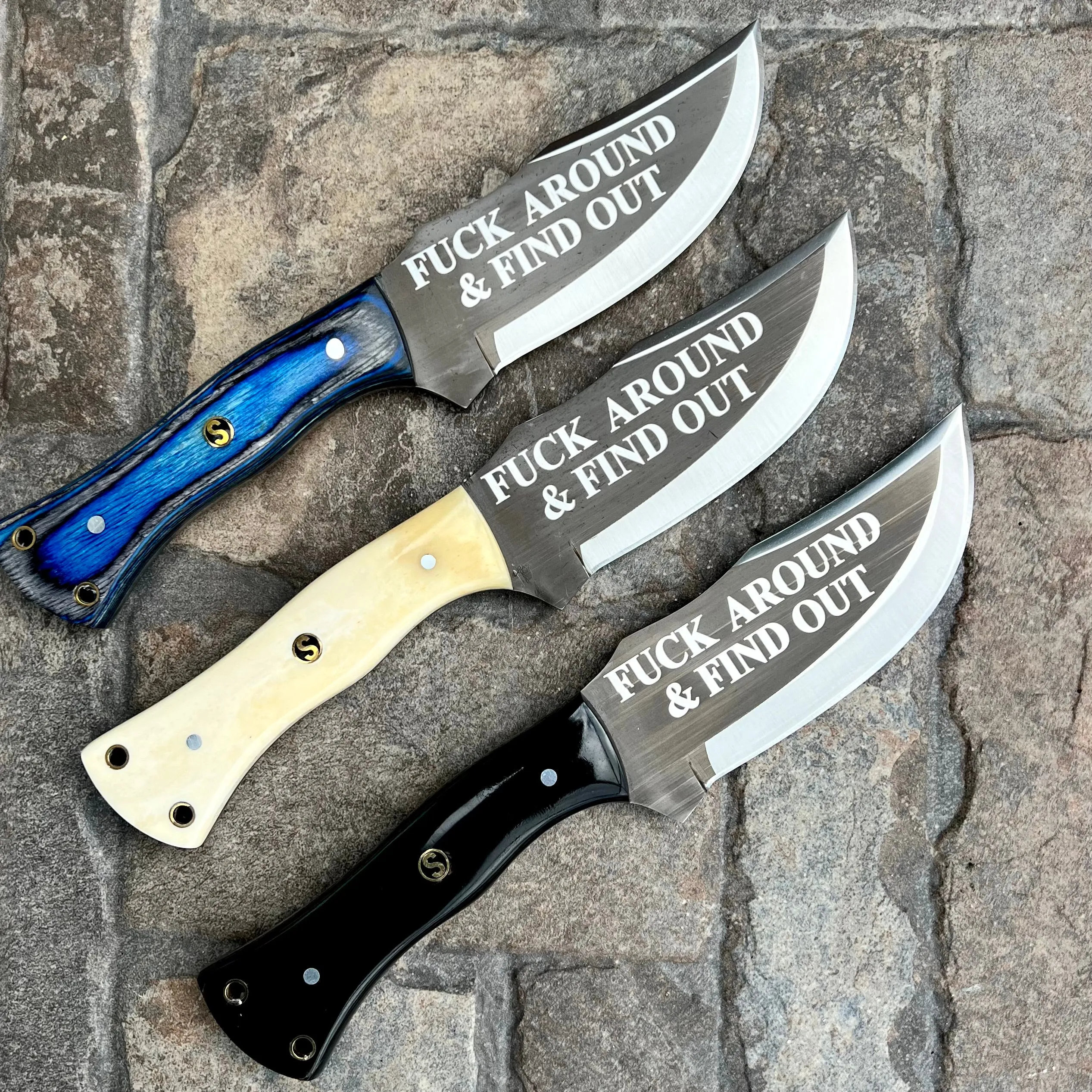 10” Rough Rider Series - F Around And Find Out - Blue & Black Wood - D2 Steel - Horizontal & Vertical Carry - CUS06