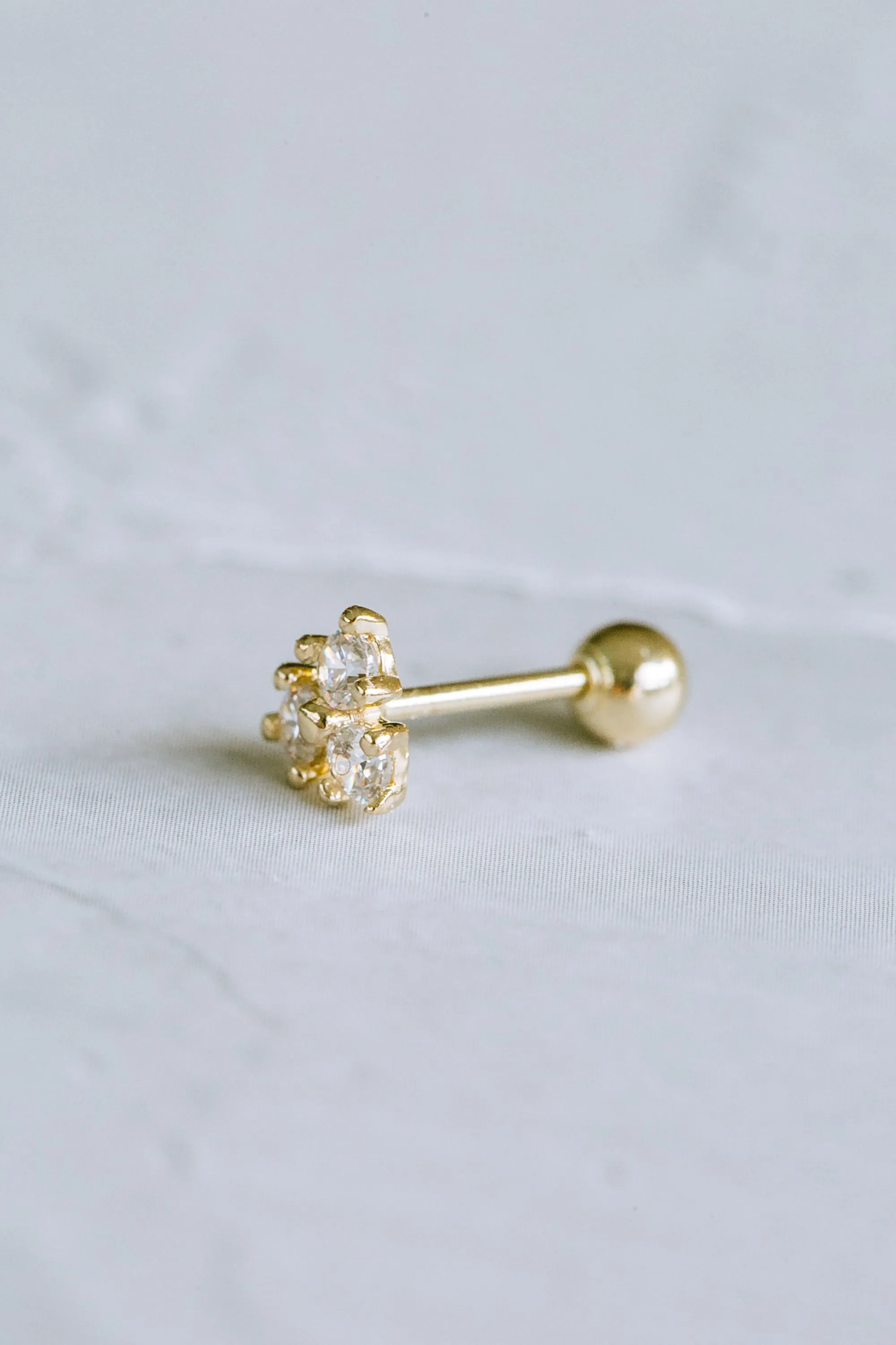 14K GOLD JEWELRY MINIMALIST CZ TRIANGLE SHAPE BARBELL EAR STUD EARRING PIERCING