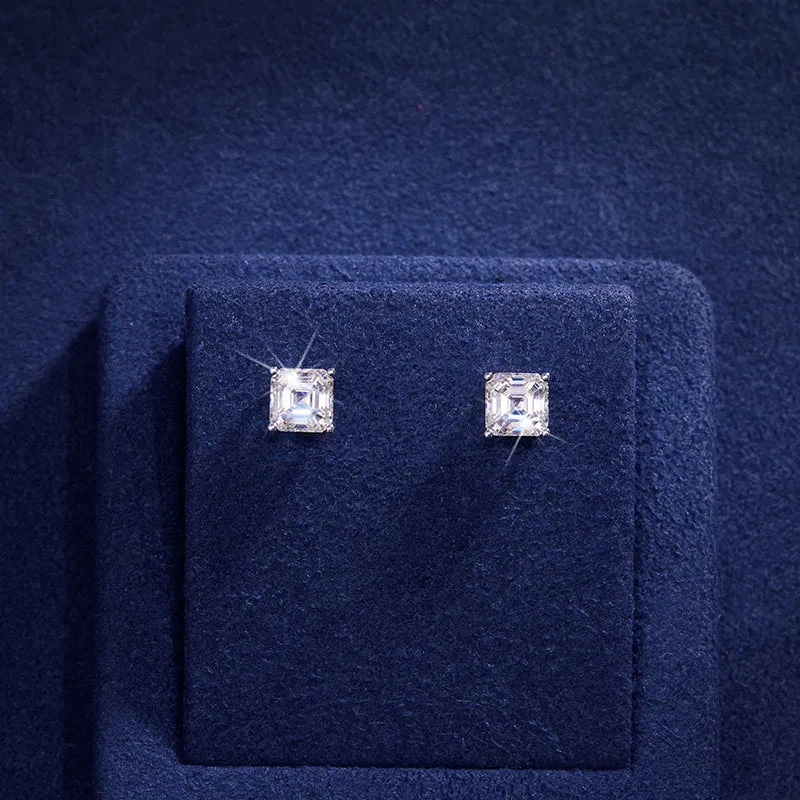 2CTW S925 Silver Asscher cut Moissanite Stud Earrings