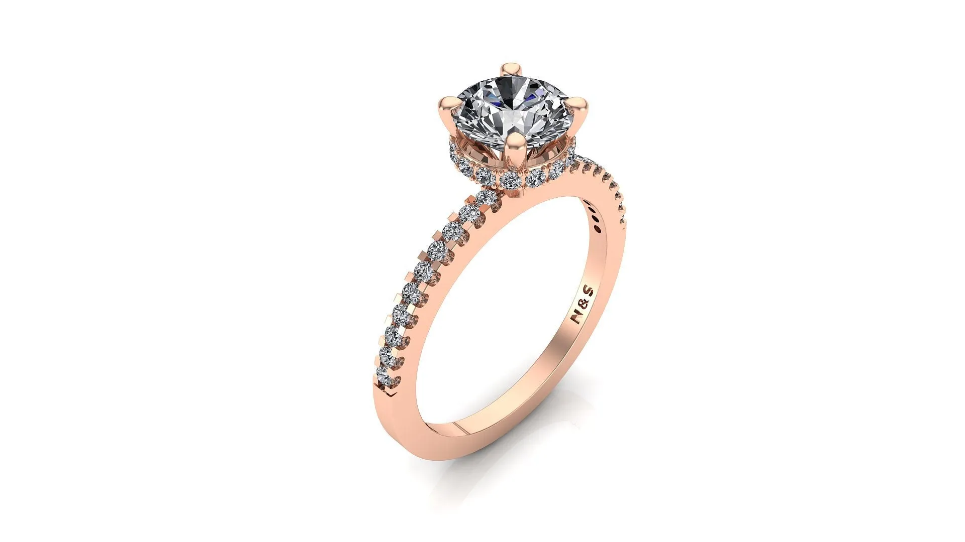 7.0mm (1.20ct) Monique ForeverOne Round Moissanite Four Prong Diamond Underhalo Engagement Ring 14K Gold MOENG070