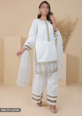 906-ST-S.KTN - Readymade - White Embroidered ShaPosh Suit