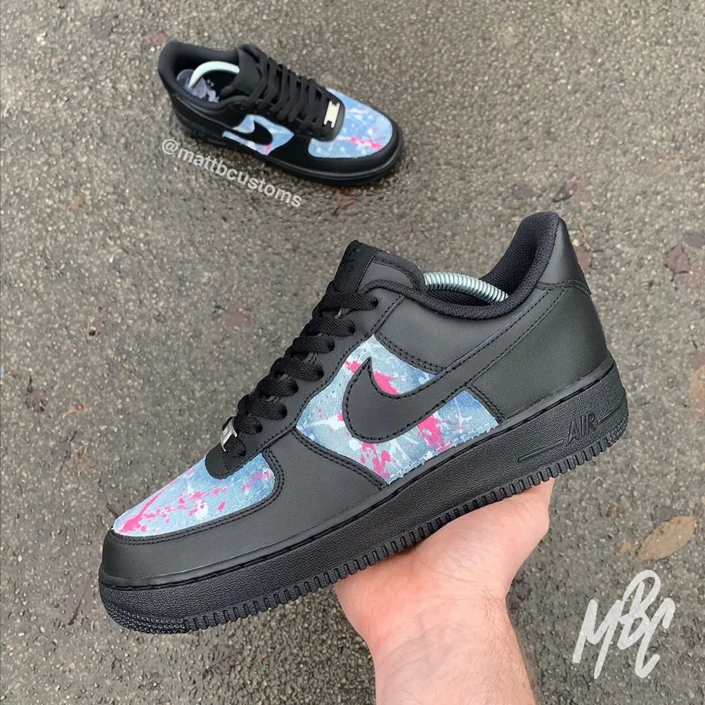 Acid Wash Paint Splat Denim - Air Force 1 Black Custom