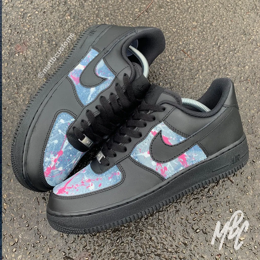 Acid Wash Paint Splat Denim - Air Force 1 Black Custom