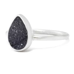 Adorn Petite Black Druzy Silver Ring