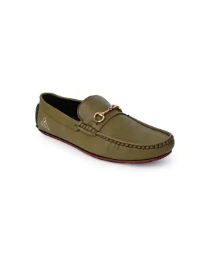 Alberto Torresi Tan Round Toe Loafers With Metal Accent