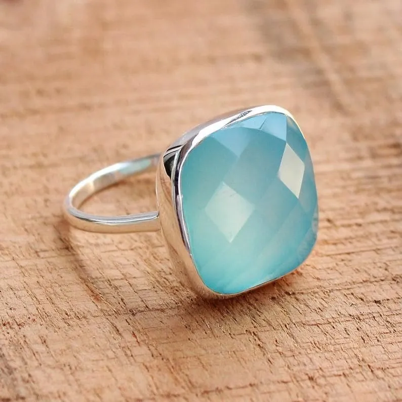 aqua chalcedony ring chalcedony jewelry 925 sterling silver ring wedding ring handmade gift ring statement ring women ring gemstone ring