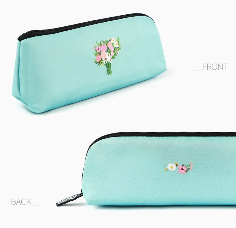 Aquamarine Pink Rose Bouquet Graphic Pencil Cases Stationery Zipper School 19cm Office Cosmetics Pouches Artists Designer Prints Gifts Bags Purses Students Girls Cute Teens Inner Pocket