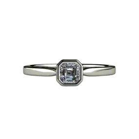 Asscher Cut Diamond Engagement Ring Minimalist Bezel Set Solitaire