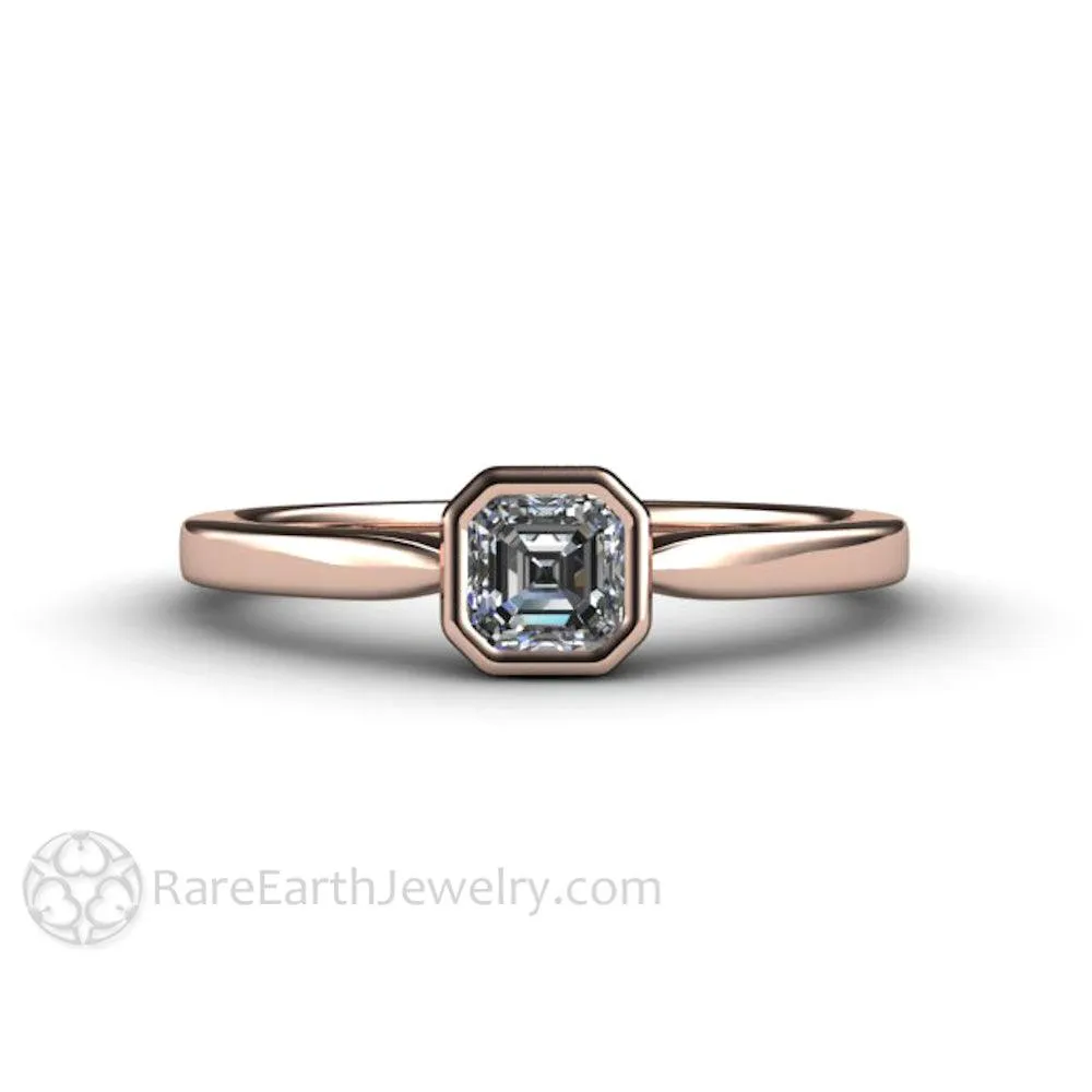 Asscher Cut Diamond Engagement Ring Minimalist Bezel Set Solitaire