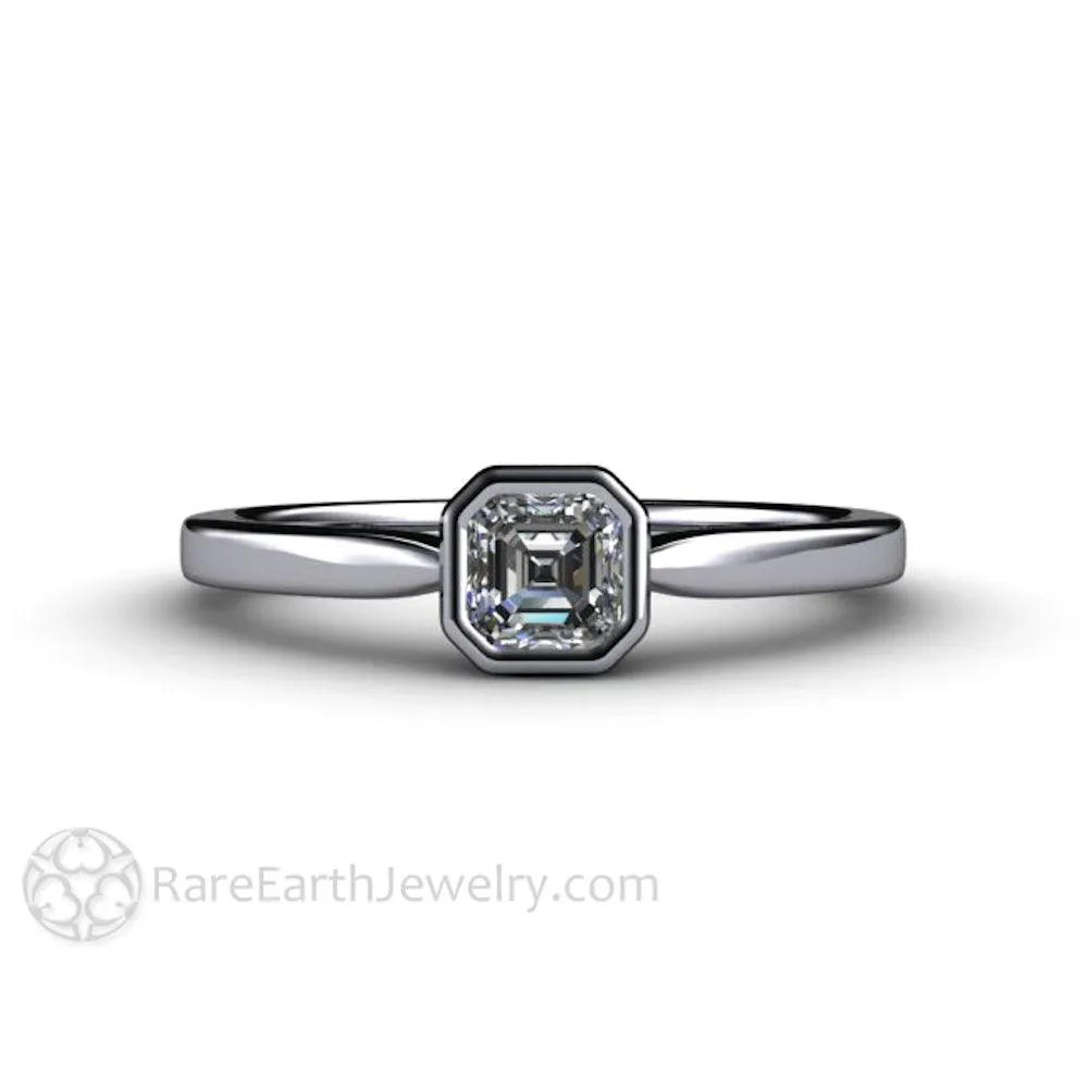 Asscher Cut Diamond Engagement Ring Minimalist Bezel Set Solitaire