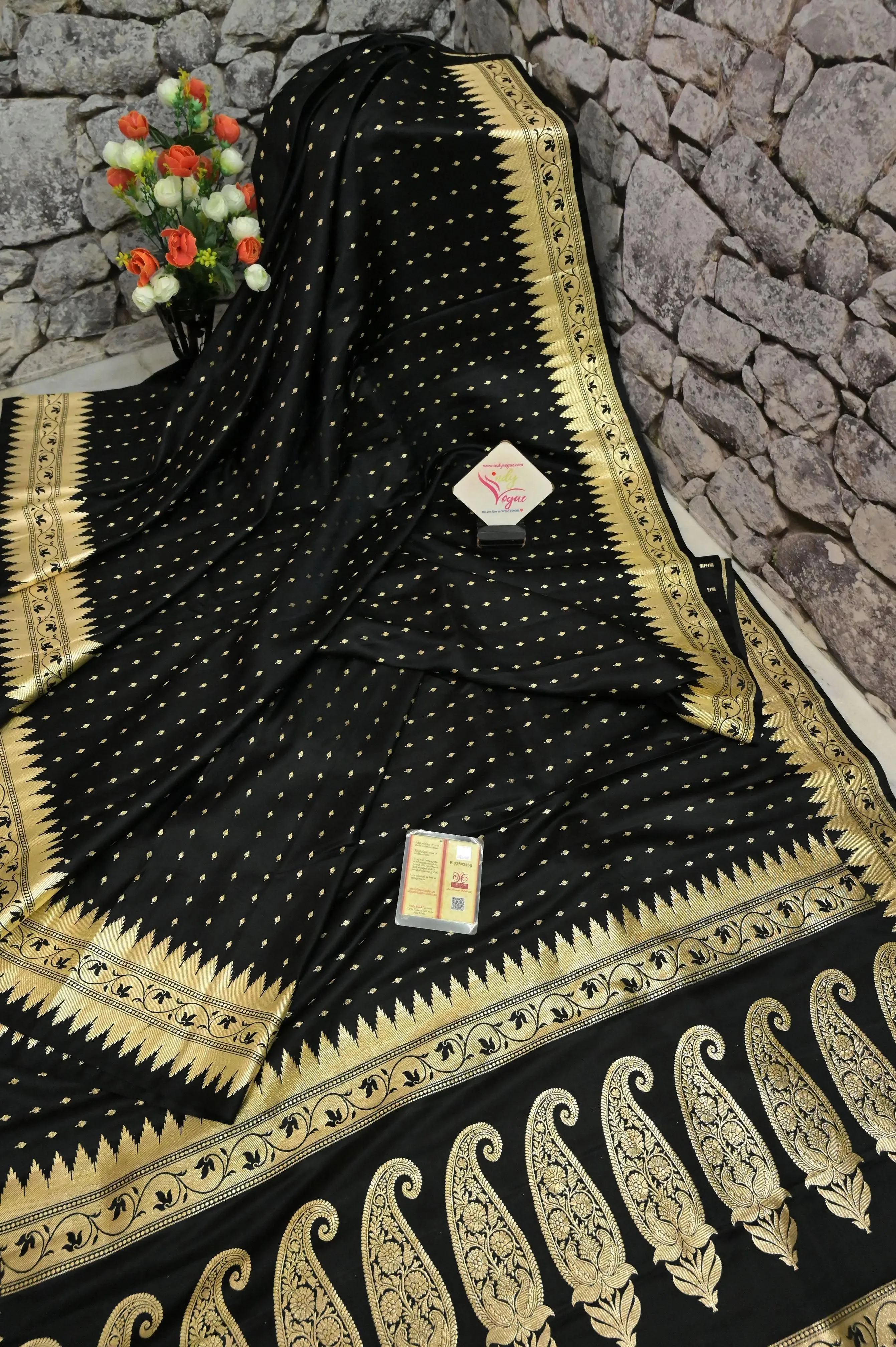 Black Color Pure Mashru Banarasi with Allover Zari Work