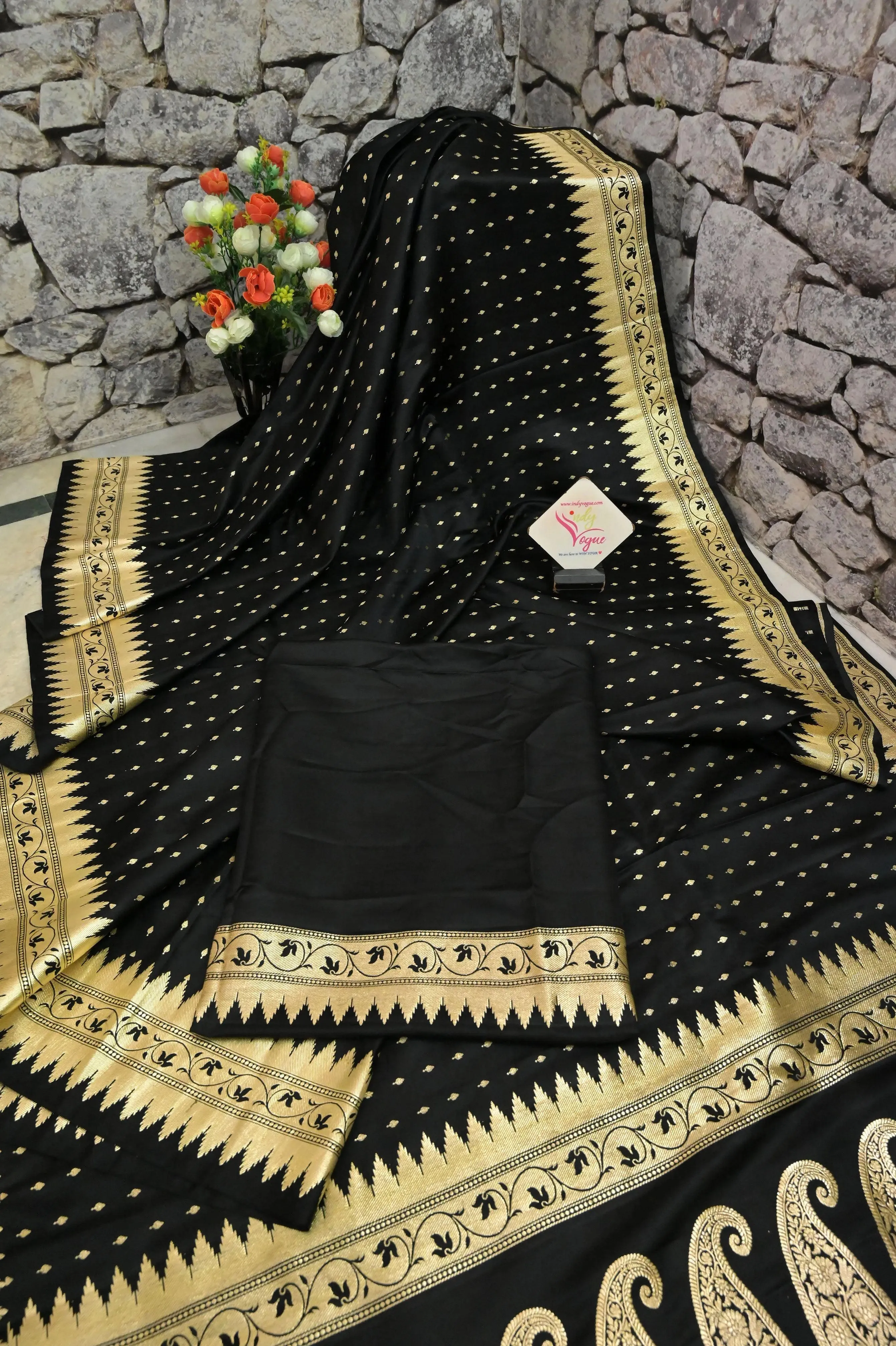 Black Color Pure Mashru Banarasi with Allover Zari Work