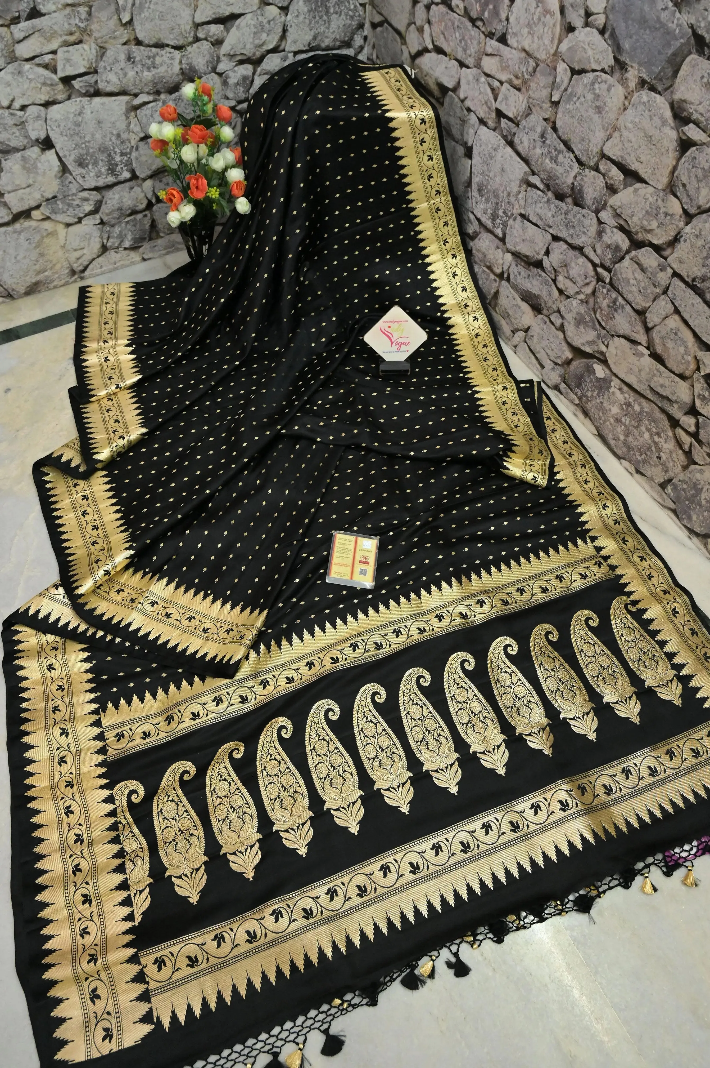 Black Color Pure Mashru Banarasi with Allover Zari Work