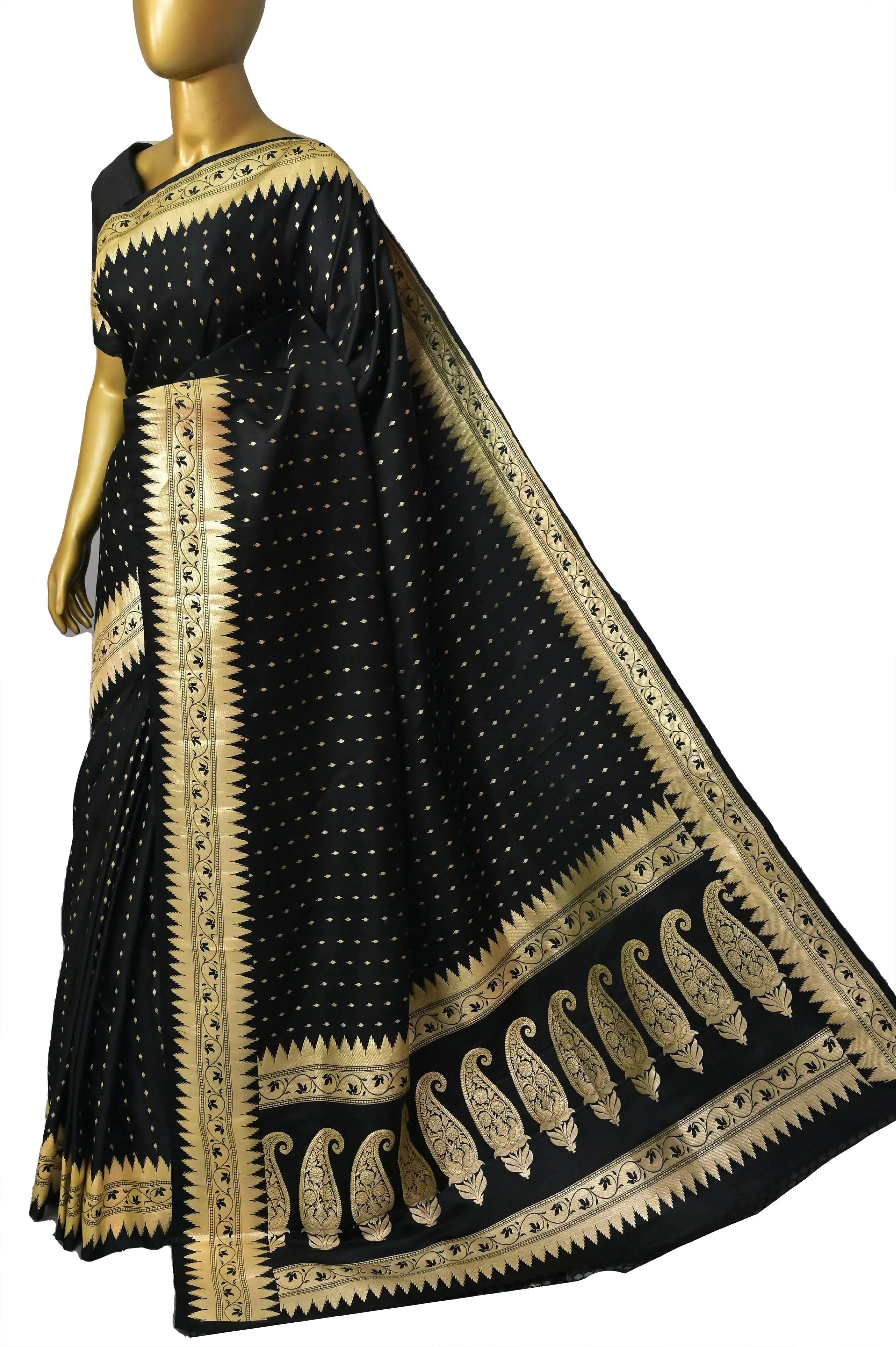 Black Color Pure Mashru Banarasi with Allover Zari Work