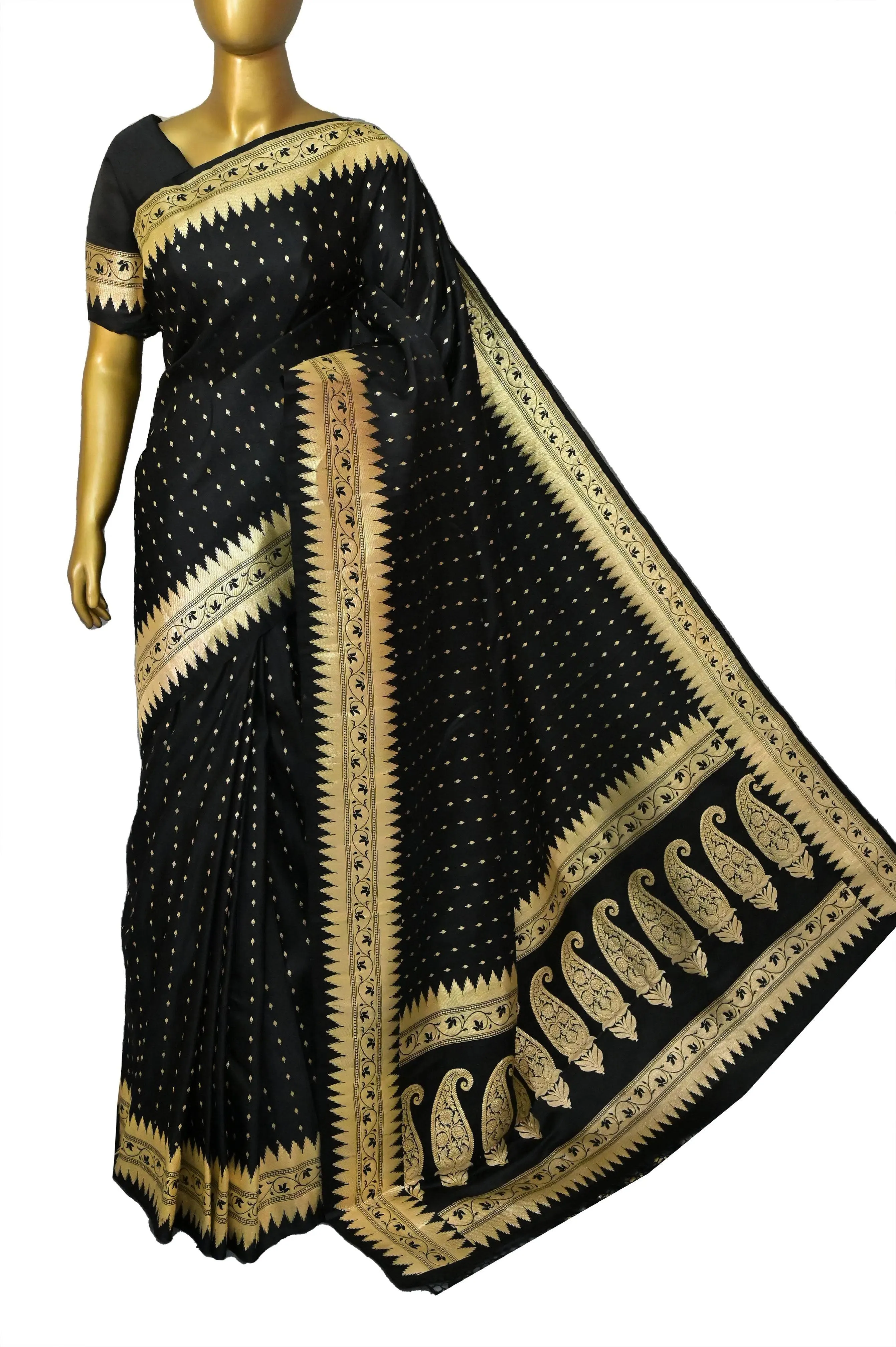 Black Color Pure Mashru Banarasi with Allover Zari Work