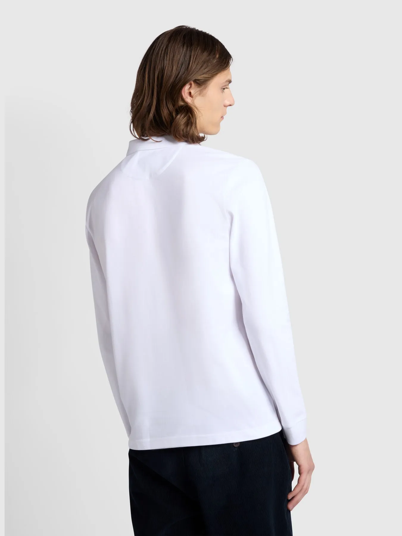 Blanes Organic Cotton Long Sleeve Polo Shirt In White