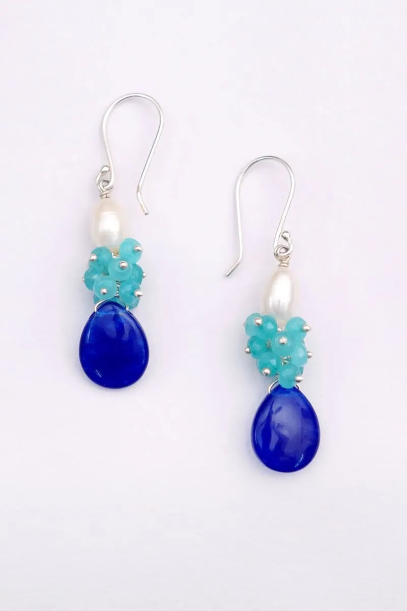 Blue Quartz & Pearls Artistic Designs Handmade Earrings