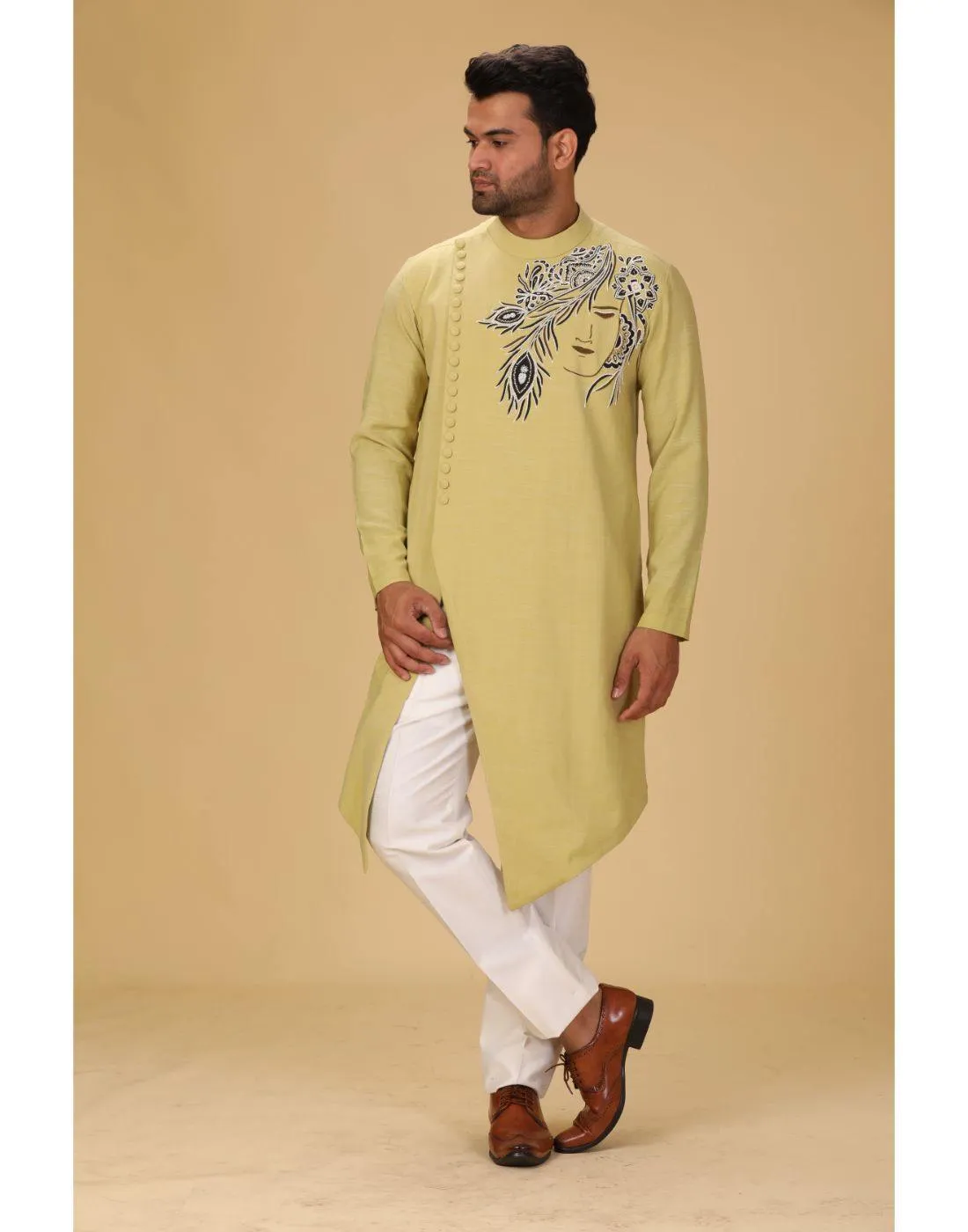 BluesnGreys Designer Lemon yellow with thread embroidery Kurta Party Wear Pant Set - Rent