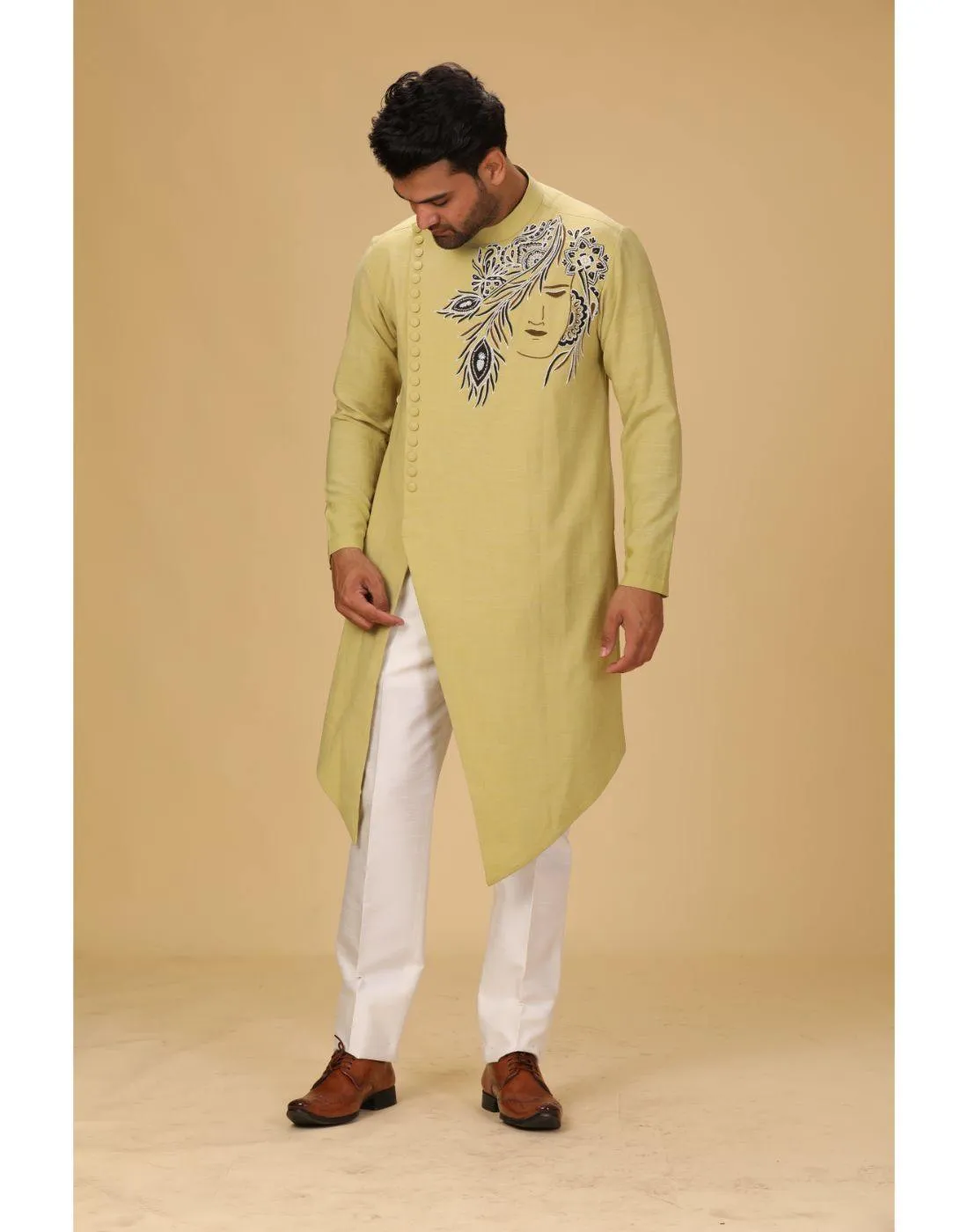 BluesnGreys Designer Lemon yellow with thread embroidery Kurta Party Wear Pant Set - Rent