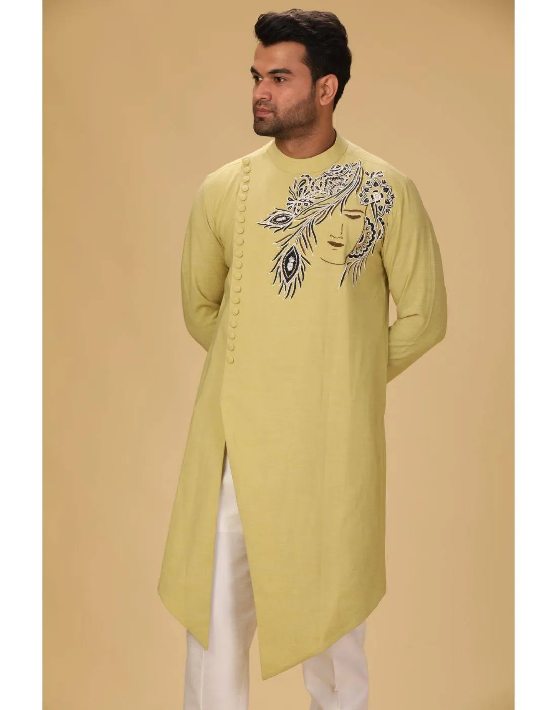 BluesnGreys Designer Lemon yellow with thread embroidery Kurta Party Wear Pant Set - Rent