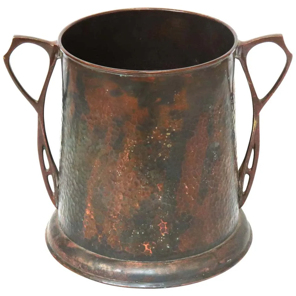 Carl Deffner German Jugendstil Wine Cooler in Hammered Copper & Cast Bronze