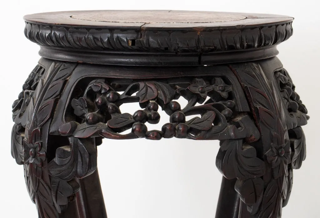 Chinese Marble Mounted Carved Side Table, 19th C.