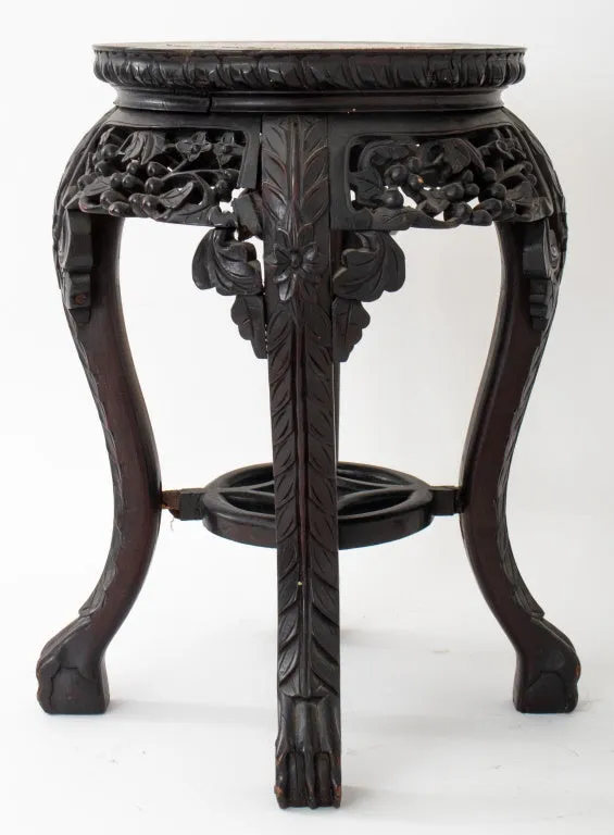 Chinese Marble Mounted Carved Side Table, 19th C.