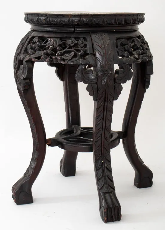 Chinese Marble Mounted Carved Side Table, 19th C.