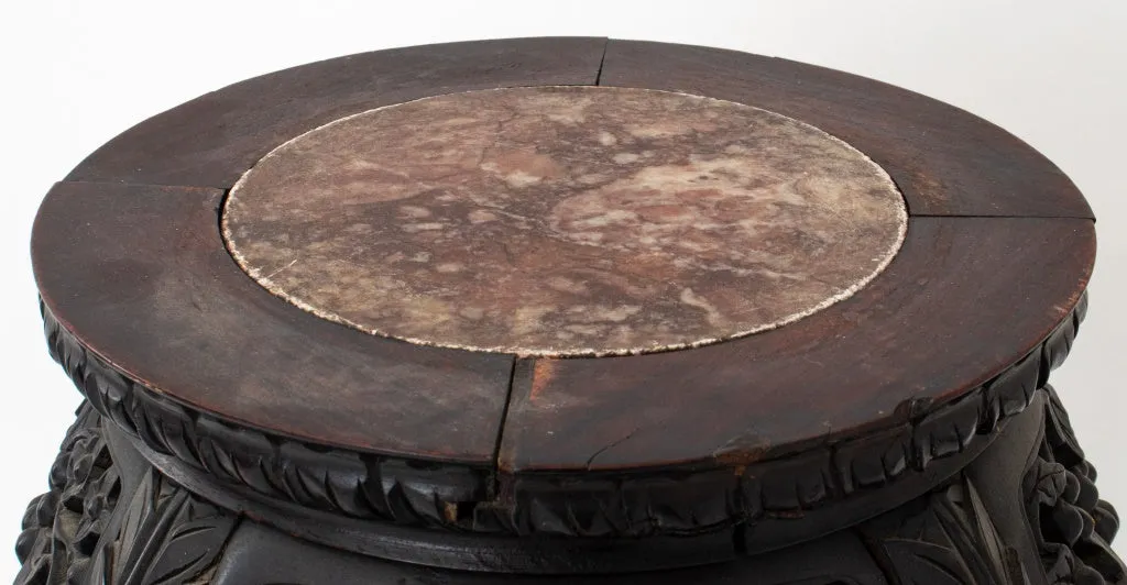 Chinese Marble Mounted Carved Side Table, 19th C.