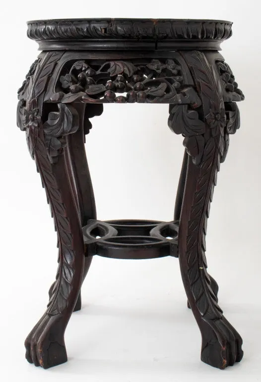 Chinese Marble Mounted Carved Side Table, 19th C.