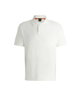 Cotton-towelling polo shirt with mixed-technique logo - White