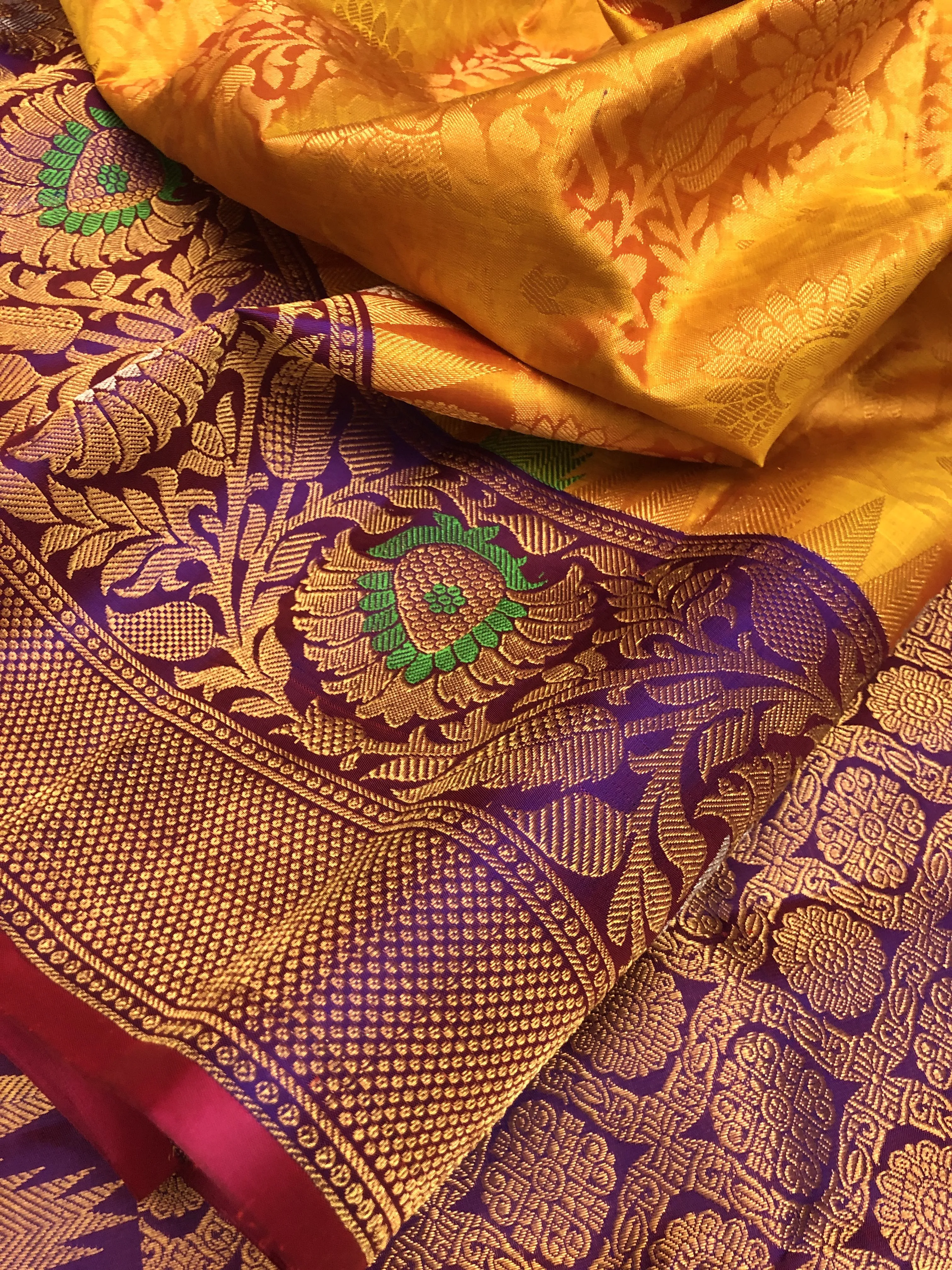 Dark Golden Honey Mustard Color Pure Brocade Gadwal Silk Saree with Meenakari Work