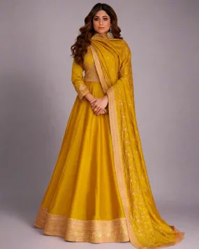 Embroidered Premium Silk Anarkali Gown Yellow