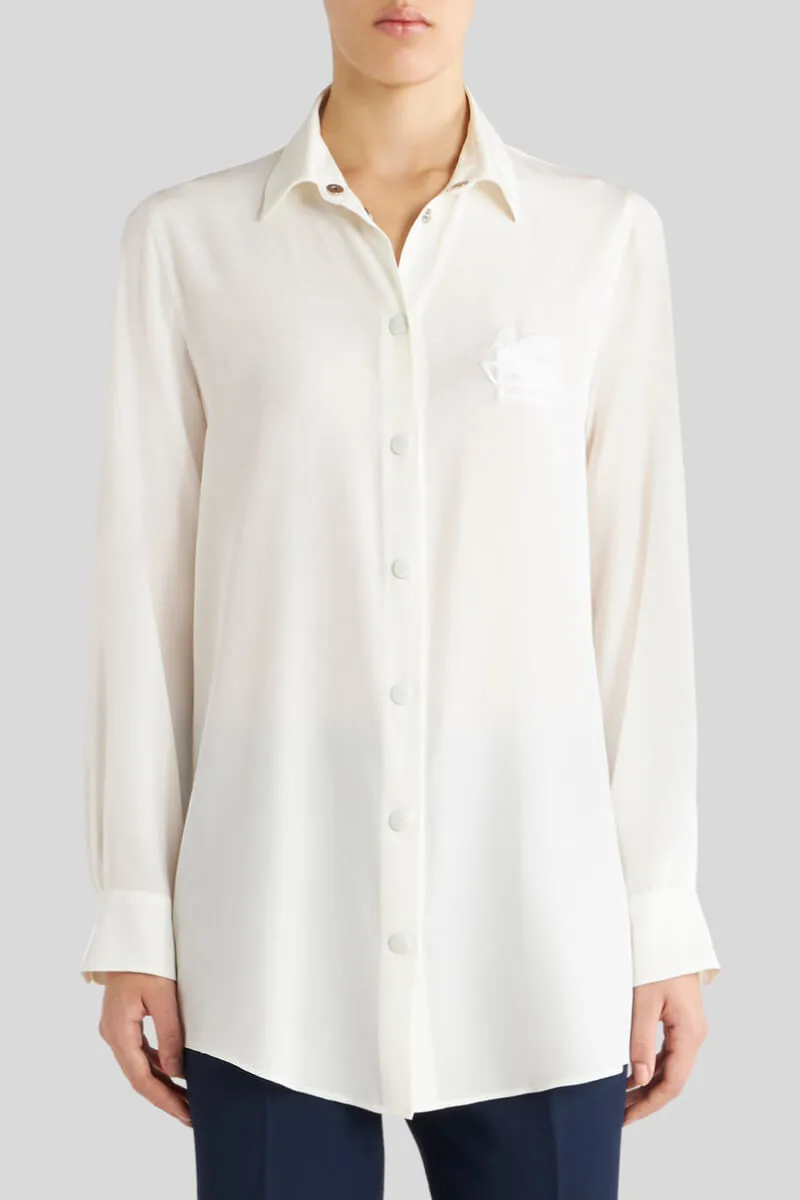 Etro Embroidered Pegaso Silk Shirt - White