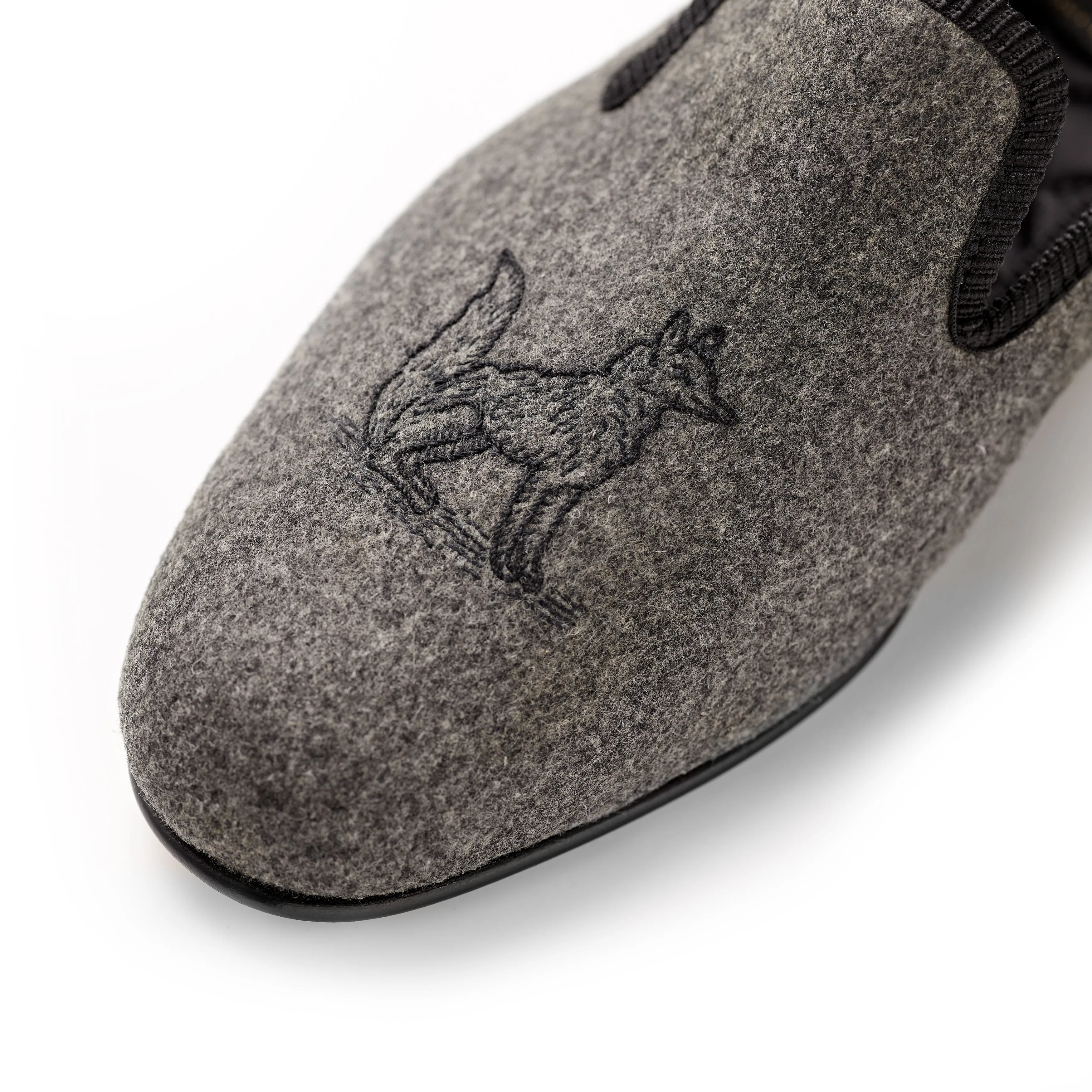 Fox Embroidered Mid Grey Albert Slippers