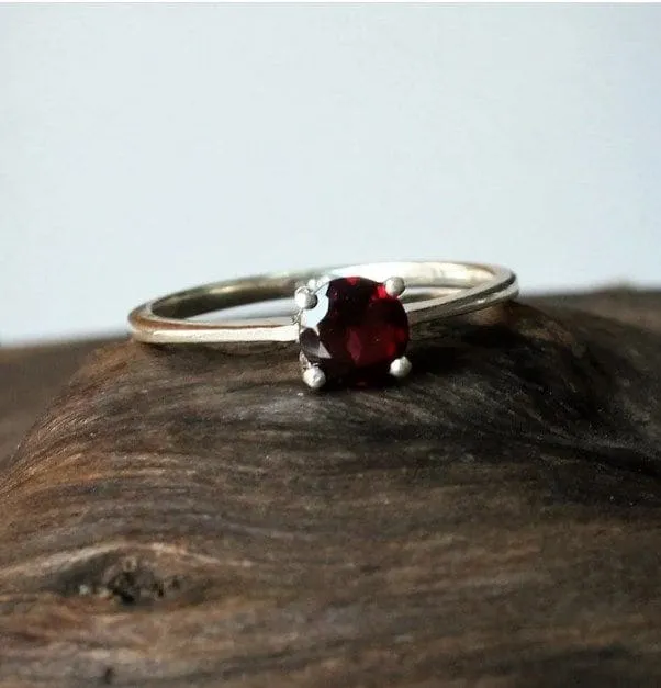 Garnet Mini Statement 925 Sterling Silver Handmade Ring