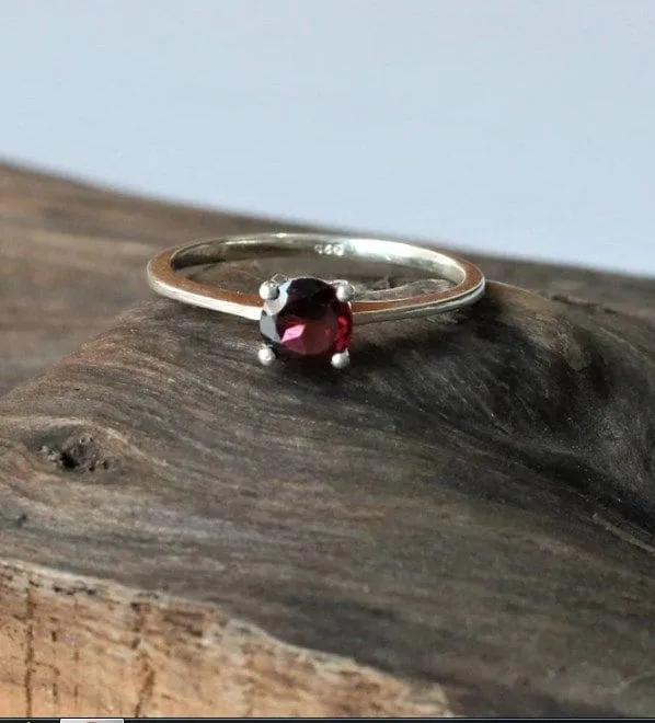 Garnet Mini Statement 925 Sterling Silver Handmade Ring