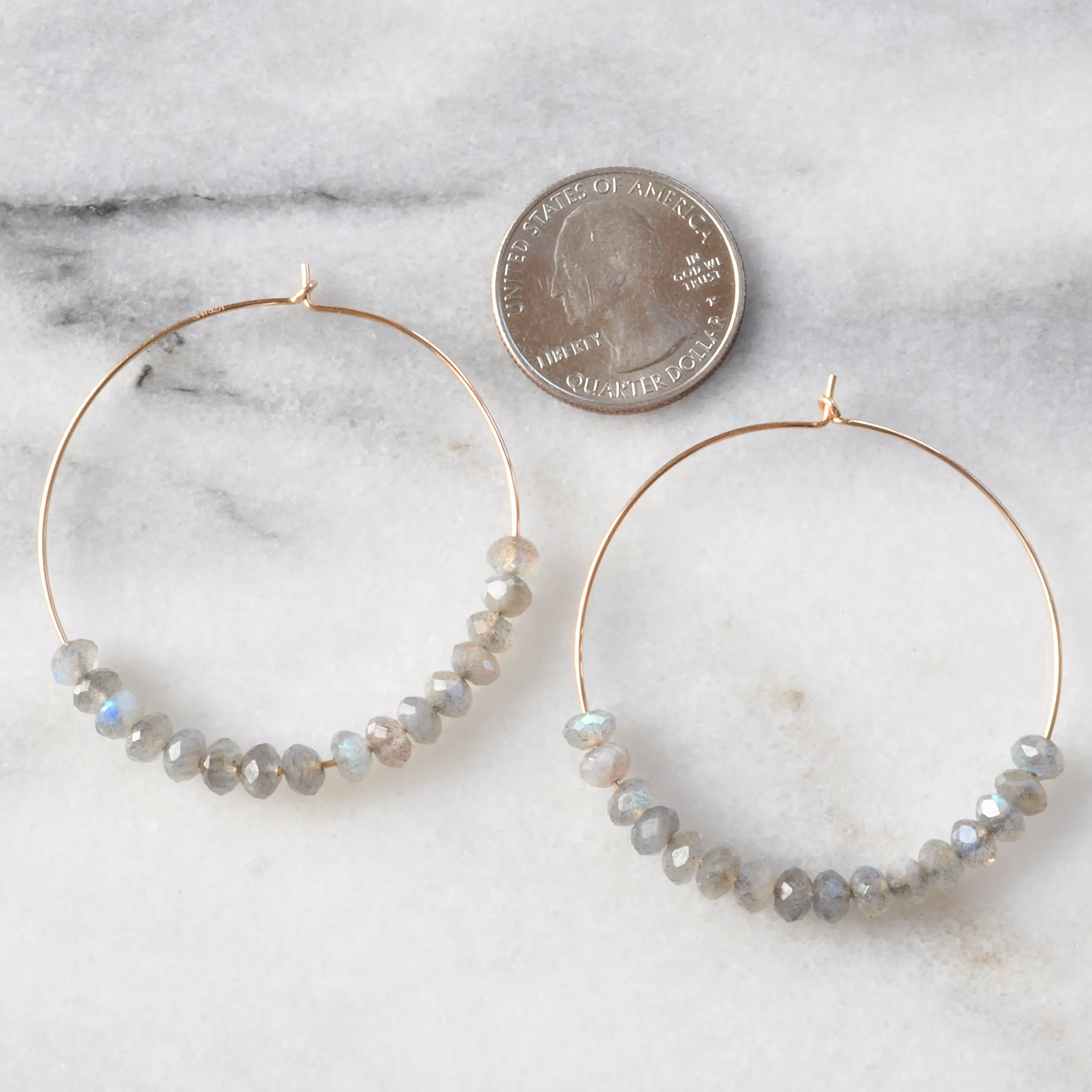 Gemstone 45mm Gold Filled Hoop Earrings