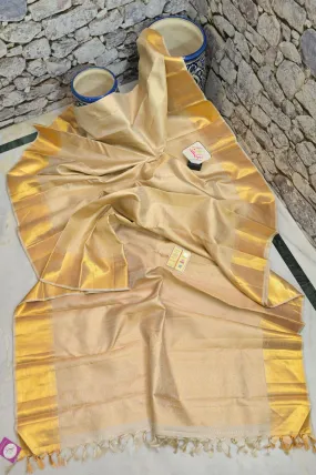 Golden Color Pure Kanjeevaram Silk Saree with Pure Gold Zari with Self-Weaving