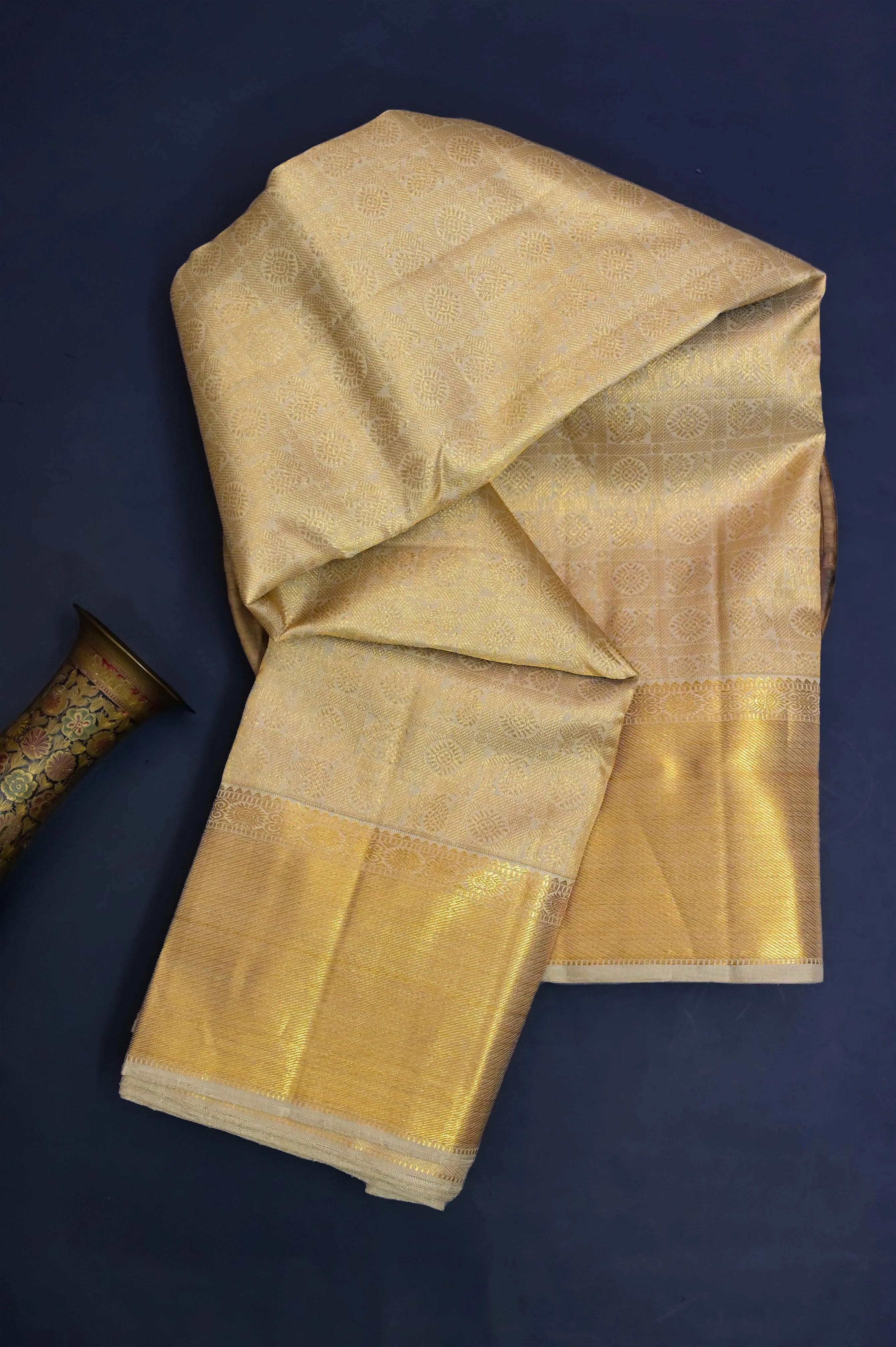 Golden Color Pure Kanjeevaram Silk Saree with Pure Gold Zari with Self-Weaving