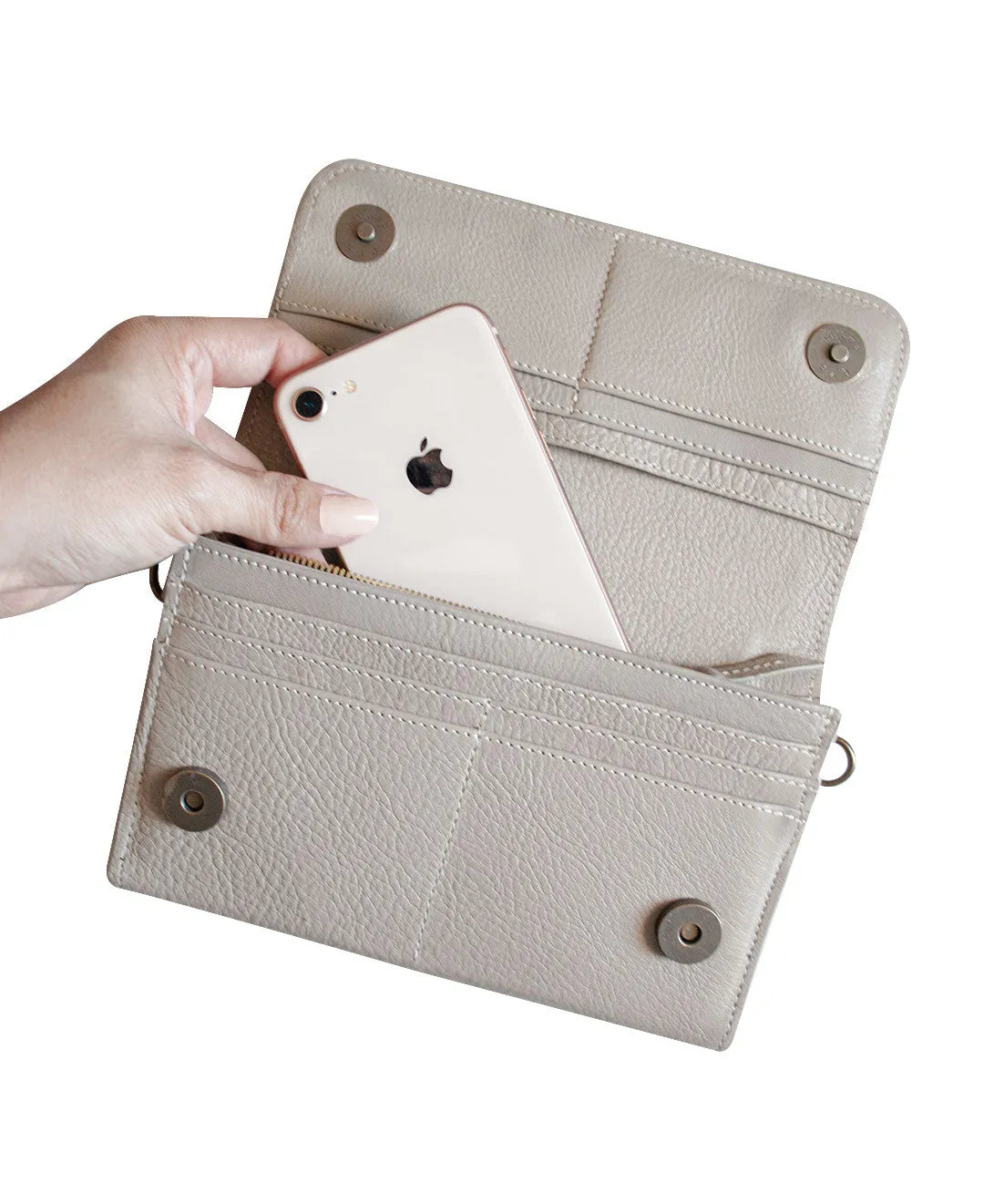 Gray Taupe Leather MILA Wristlet Wallet