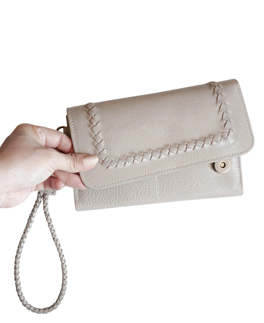 Gray Taupe Leather MILA Wristlet Wallet