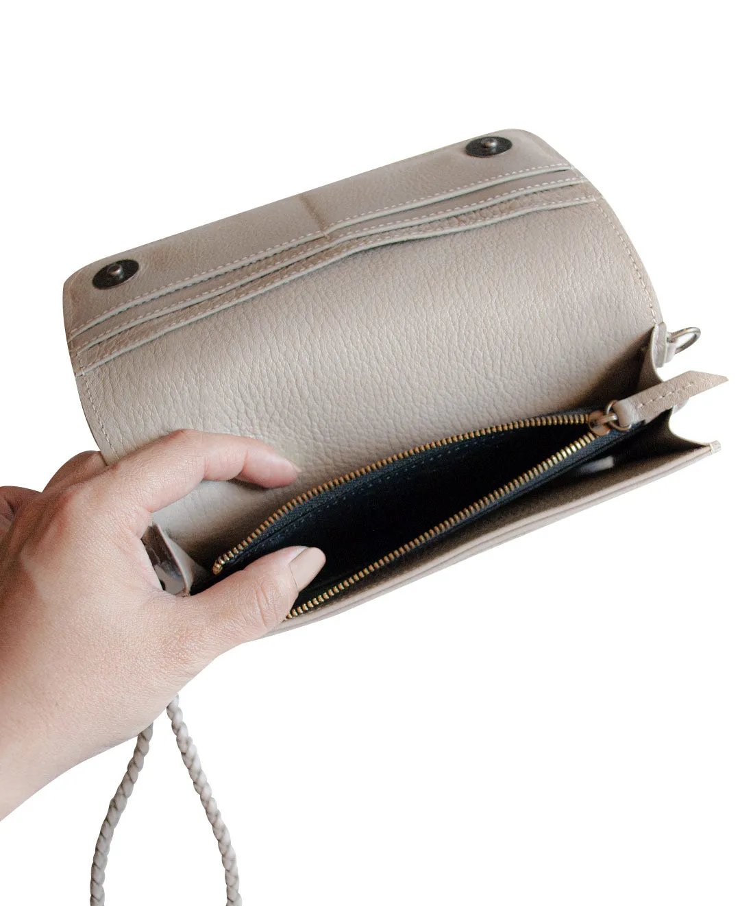 Gray Taupe Leather MILA Wristlet Wallet