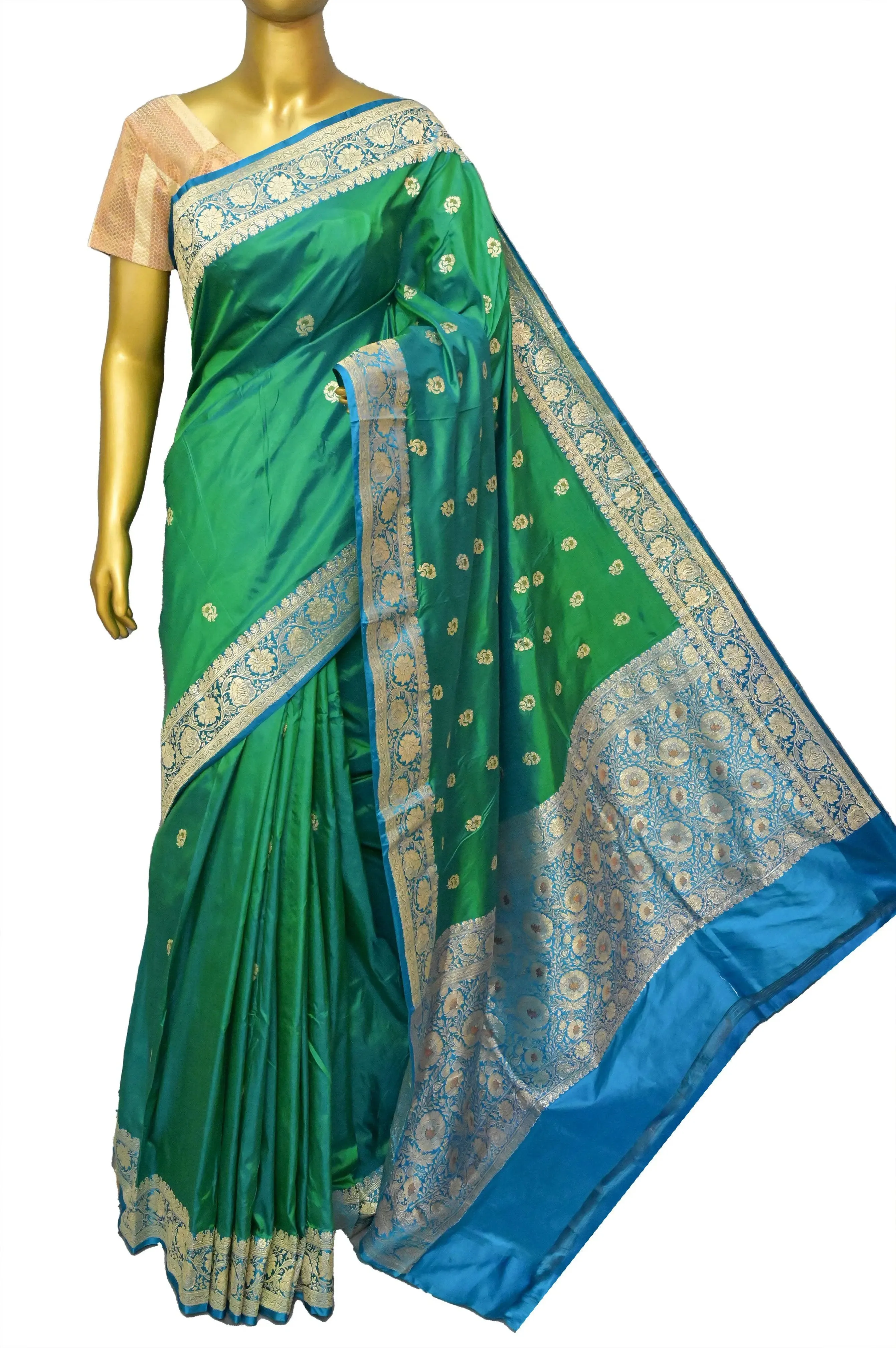 Green and Blue Color Korial Katan Banarasi with Meenakari Work