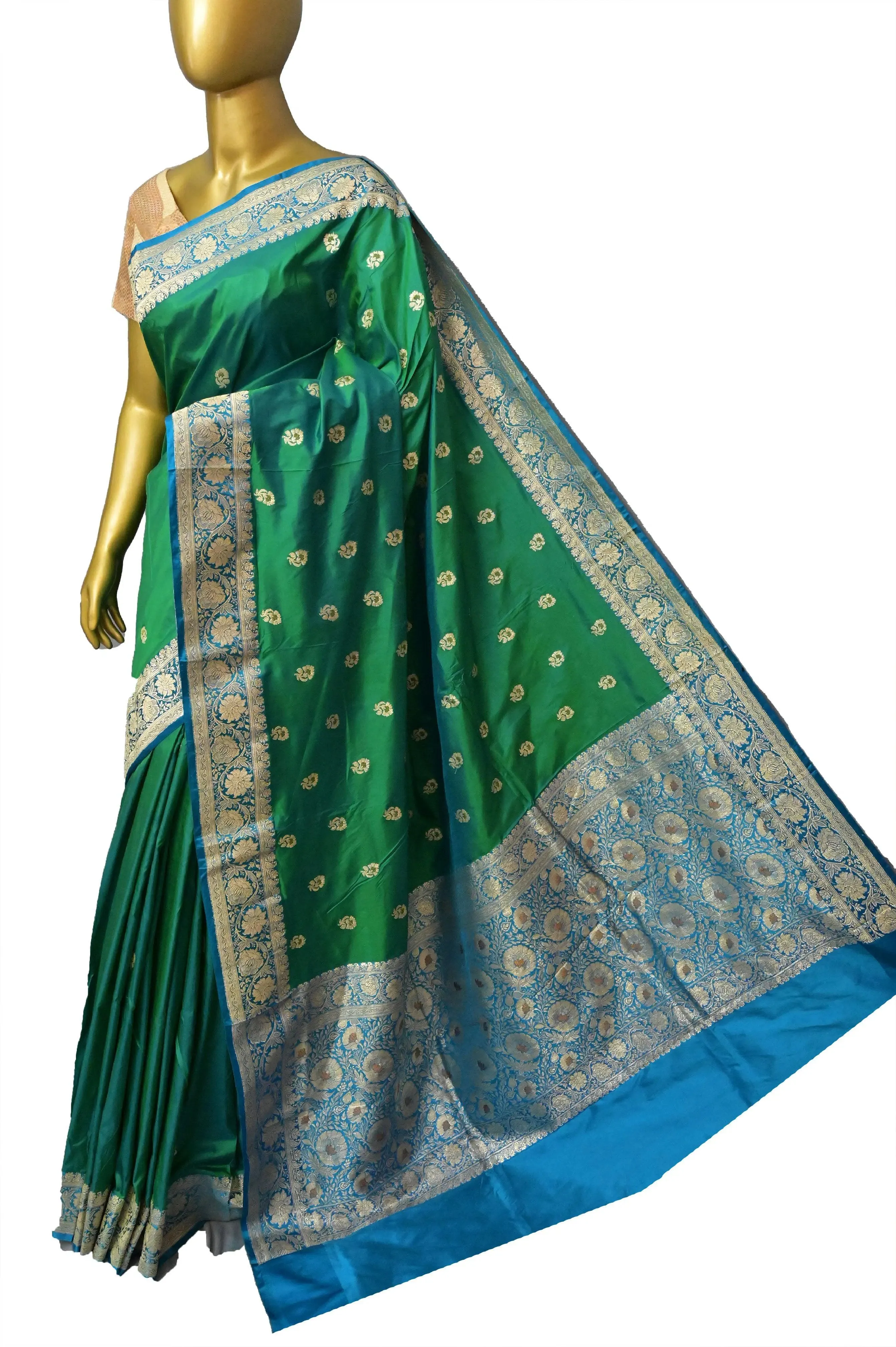 Green and Blue Color Korial Katan Banarasi with Meenakari Work