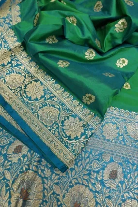 Green and Blue Color Korial Katan Banarasi with Meenakari Work