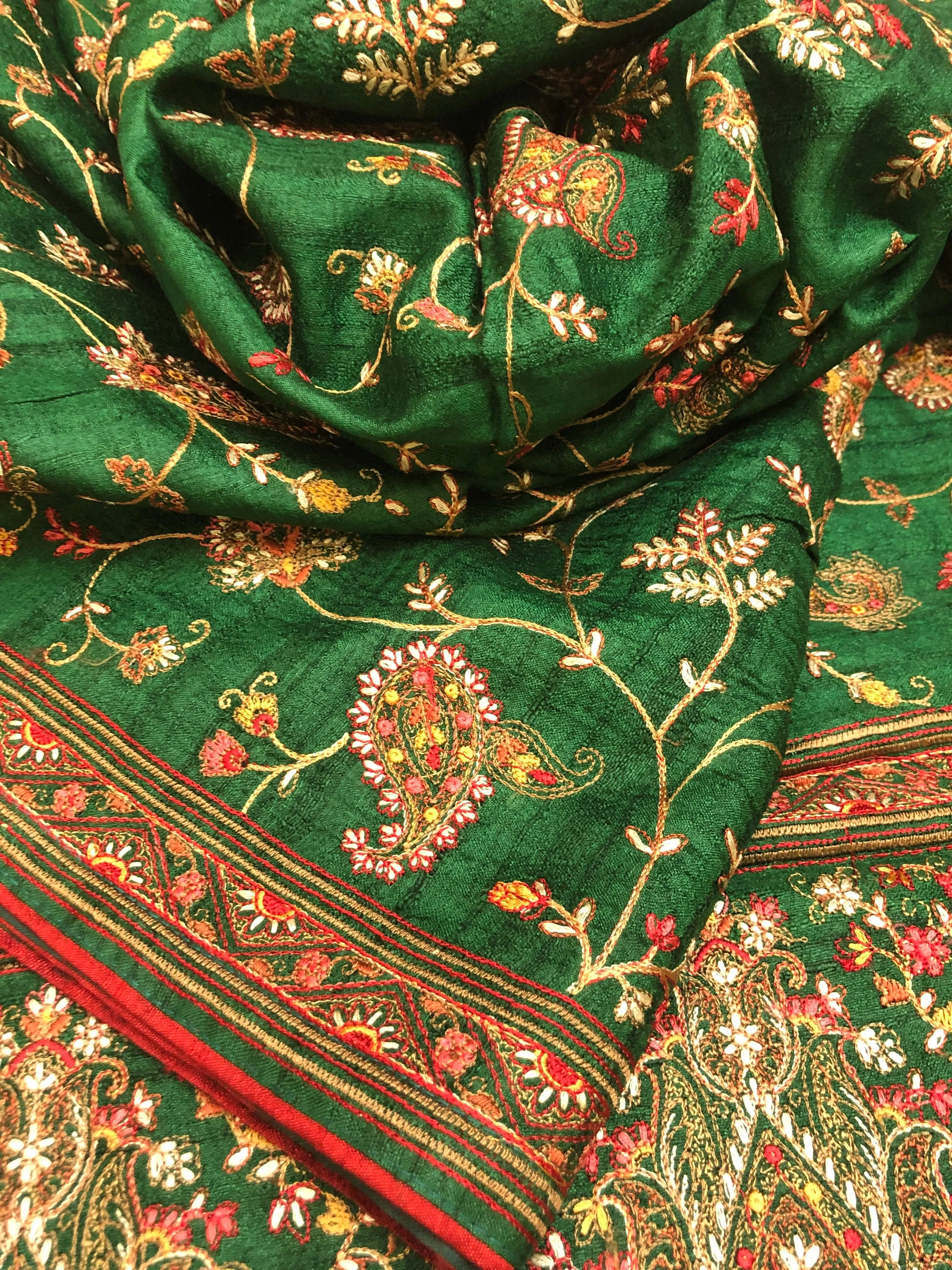 Green Color Gachi Tussar with Kashmiri Embroidery and Sequin Work