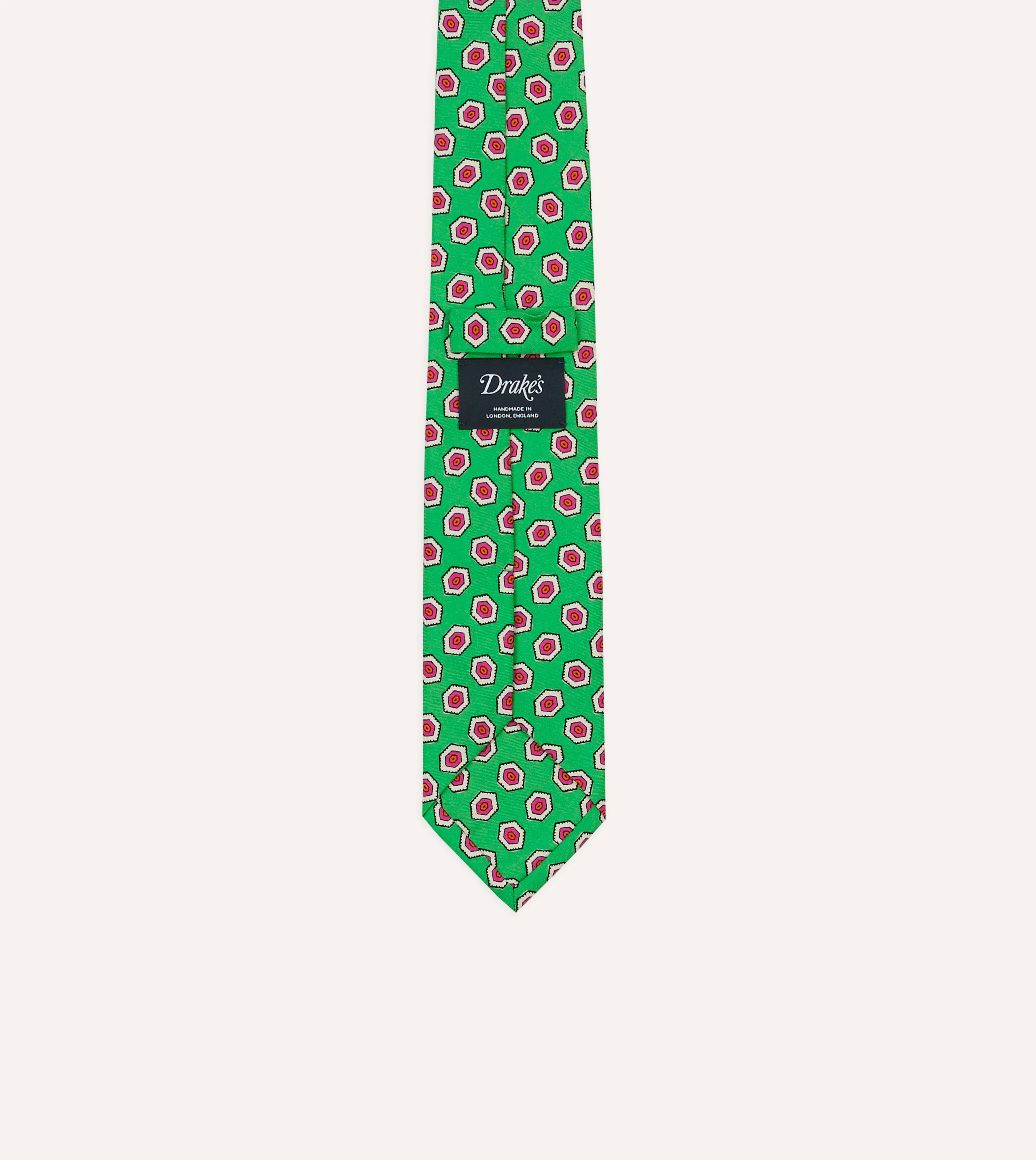 Green Hexagon Tile Print Silk Self-Tipped Tie