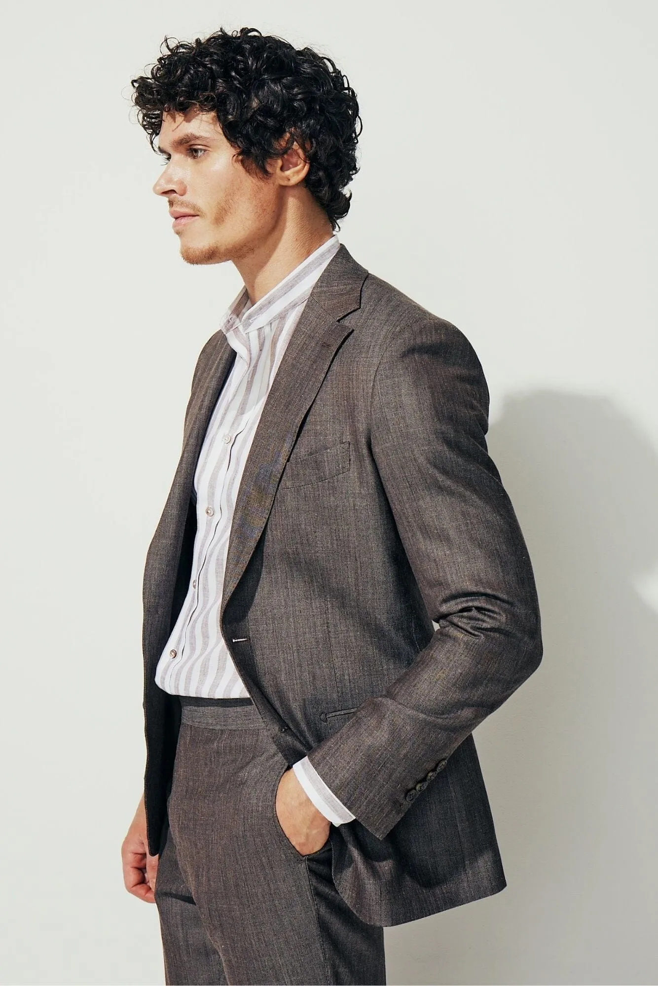 Greyson Suit - Lt Brown Grain Wool Silk Linen