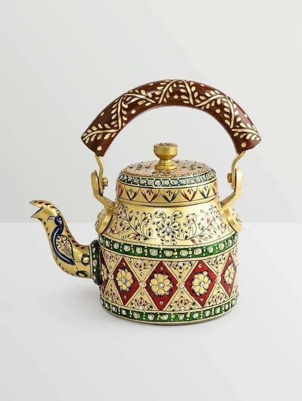 Handpainted Kaushalam Royal Jaipur Teapot in Aluminium Yellow